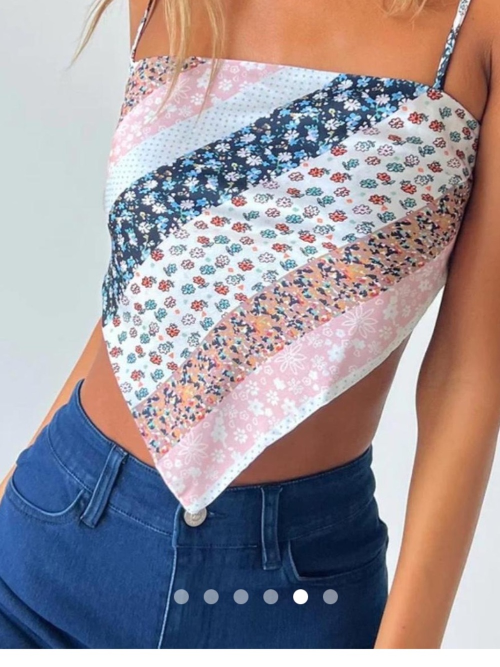 Princess Polly Pink, Navy & White Floral Bandana Crop Top